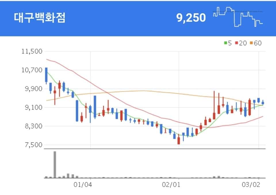 백화점 관련주 - 대구백화점