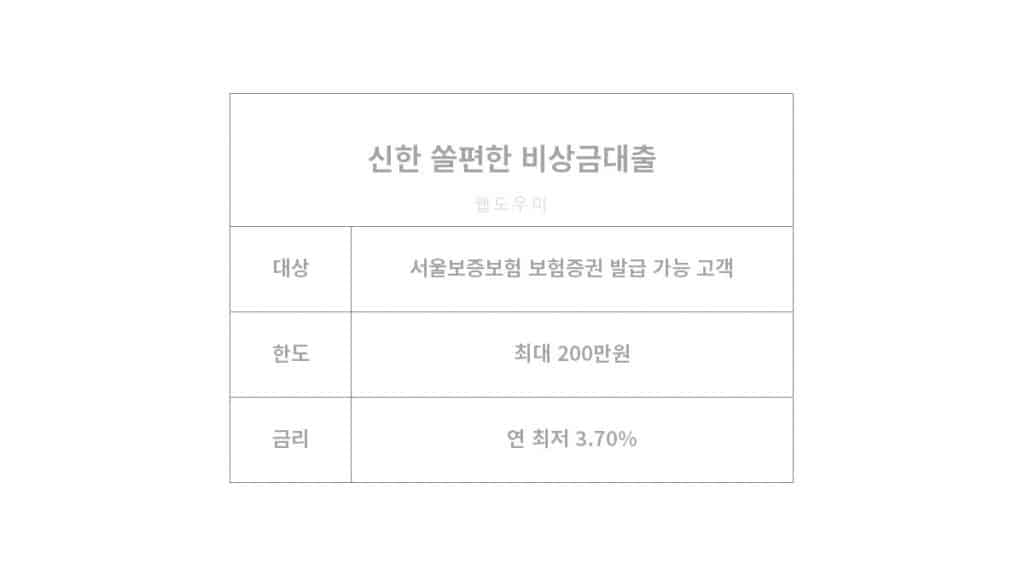 비상금대출 신한은행 비상금대출 상품 정보 총정리